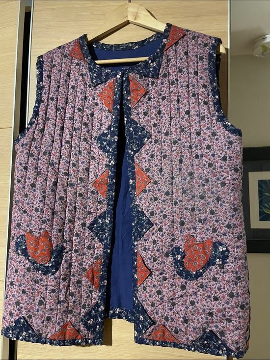 Handmade Jackets & Blazers - Vintage Handmade Quilted Patchwork Vest – Floral & Paisley Bird size L